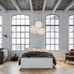 Tablebed loft apartment double white bed