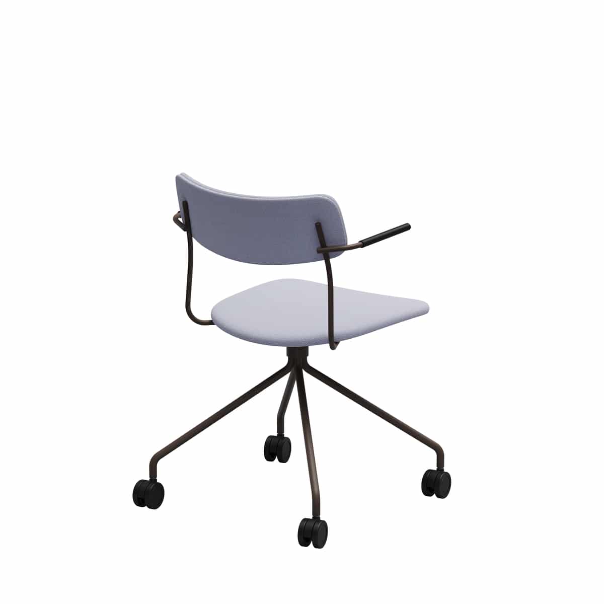 Office chair with 4 leg base and castors short armrests upholstered back