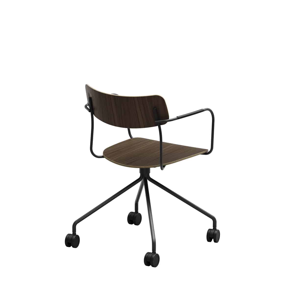 Office chair with 4 leg base and castors with armrests wood back